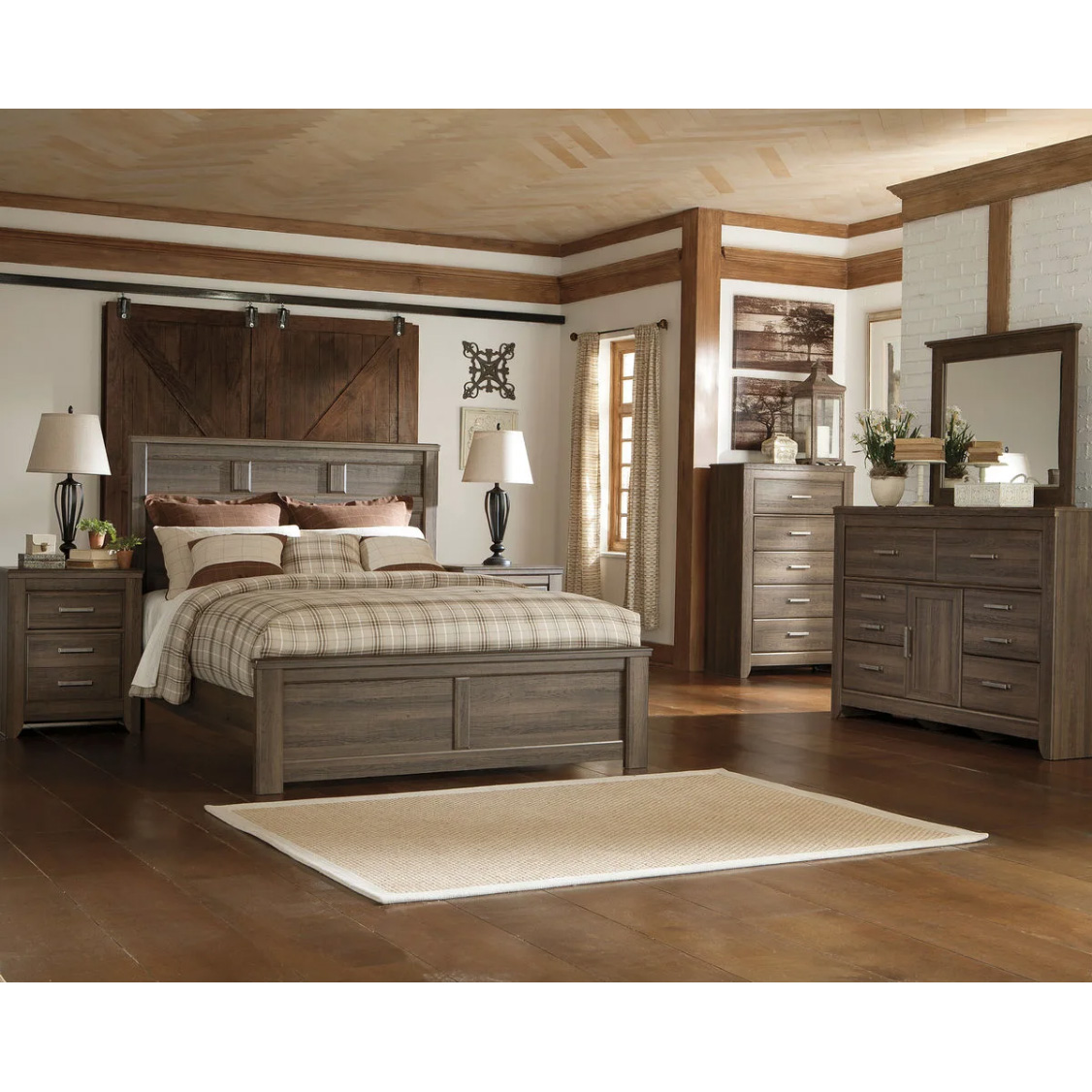 Juararo - Dark Brown - 6 Pc. - Dresser, Mirror, Chest & Queen Panel Bed